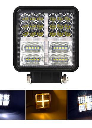 1шт! фара led квадратная 48w на трактор, бампер авто, широкий луч желый габарит, поворот, стробоскоп