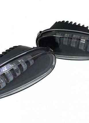 Комплект протитуманних led фар для автомобілів daewoo lanos, sens на 5 лінз 50w w+y (металевий корпус)