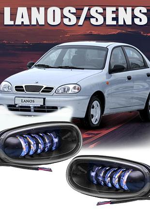 Штатні протитуманні фари led 50w daewoo lanos\sens. метал на ланос та сенс. біле + жовте світло!