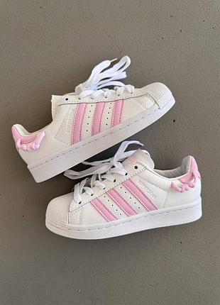 Adidas superstar white pink knotted rope