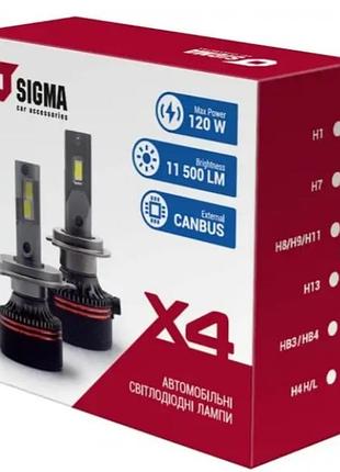 Штатные led лампы h7 светодиодные sigma x4 h7 яркости света 120w 11500lm 6000k белый 12v canbus