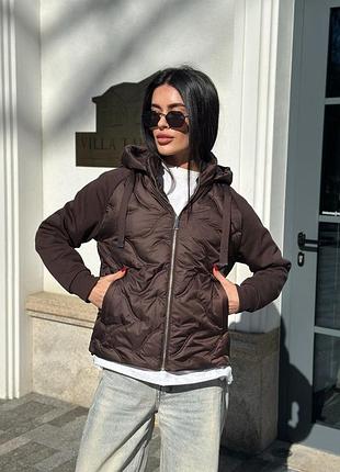 Куртка комбинированная, куртка с капюшоном, женская куртка, куртка весенняя