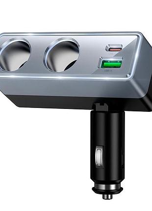 Автомобильный разветвитель автозарядка hoco z65b 1usb/1type-c pd48w + qc3.0 серый