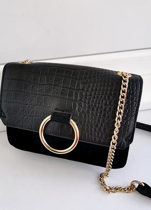 Гарна жіноча сумка крос-боді з натуральної шкіри та замшіaccessorize