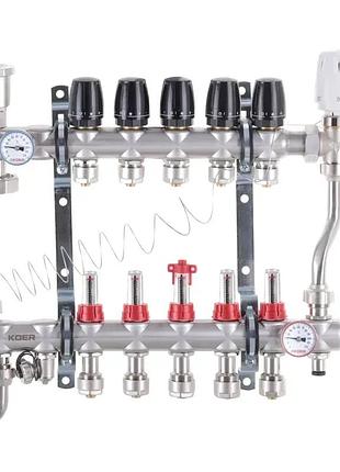 Коллектор для теплого пола koer 5 контуров с расходомерами 1"/16 мм kr.s1013 kr2948