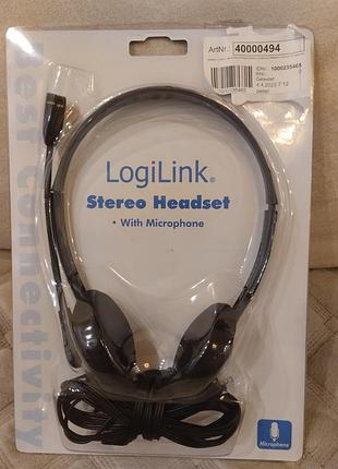 Дротова стереогарнітура logilink hs0002 чорного кольору з мікрофоном