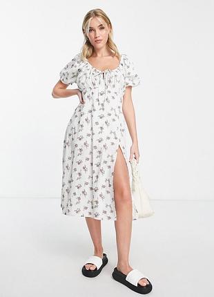 Платье в цветочный принт с разрезом по ноге из муслина wednesday's girl