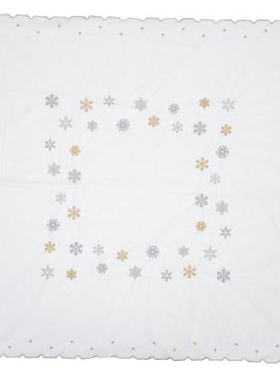 Скатерть сетчатая skvn014 "снежинки", 140x240, прямоугольная, новогодний, вышивка, 100% полиэстер