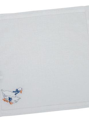 Салфетка с сеткой из вышиванной коллекции "гусы" gu07, 40x40, квадратная, повседневный, вышивка, 100% лён