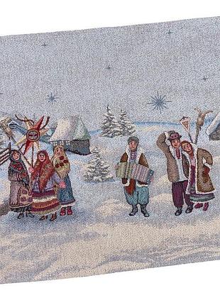 Серветка гобеленова runner1161 щедрівники limaso, 37x49, прямокутна, новорічний, срібний люрекс, 70% поліестер, 23% бавовна, 3%
