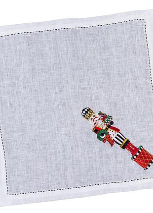 Серветка з вишивкою nutcracker01, 40x40, квадратна, новорічний, вишивка, 100% льон