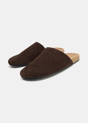 Кожаные мюли на плоской подошве zara