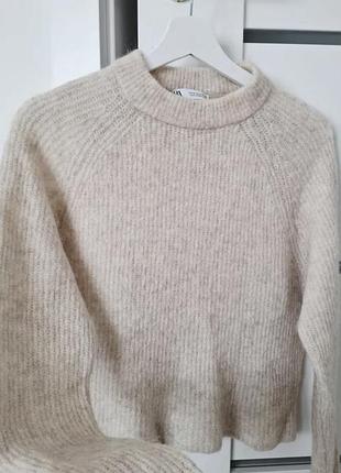 Светр з вовни та альпаки молочний вʼязаний zara
