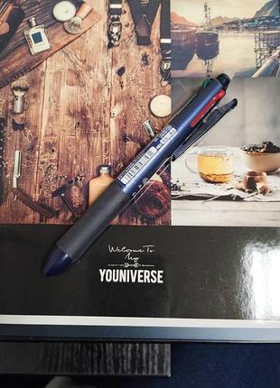 Ручка кульковая pilot frixion ball 4,  4 color gel ink multi pen 0.5 mm темно-синій корпус (dark blue)  + зошит