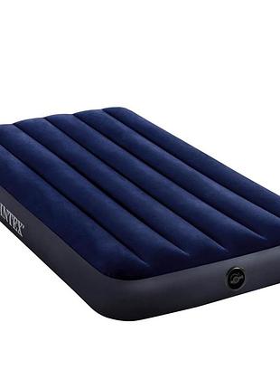 Матрас intex 64757 classic downy синий 99×191×25 см надувной флокированный водонепроницаемый fiber-tech с