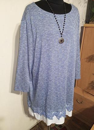 Стильная трикотажная меланж джемпер-туника с имитацией рубашки и кружевом батал c&amp;a