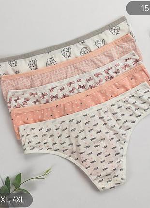 Женские хлопковые трусы стринги nicoletta батал, комплект (5 шт) размеры: 2xl, 3xl, 4xl