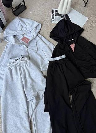Спортивний костюм з лого резинкою oversize (двохнитка люкс, худі на змійці)
