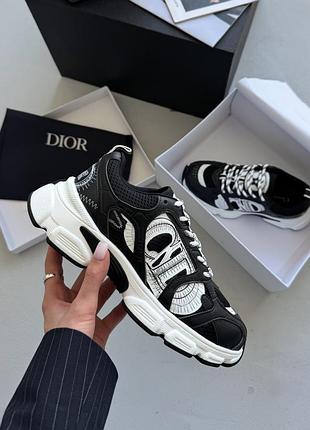 Круті жіночі кросівки у стилі бренду ch..ristian d..ior chrono sneaker black white premium чорно-білі