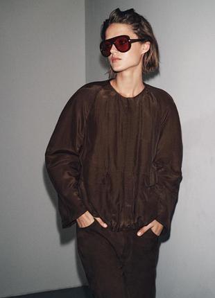 Стеганая коричневая куртка с карманами — коллекция zara «zw»