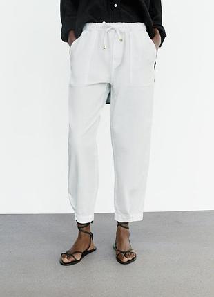 Натуральні білі укорочені штани мом банани zara
