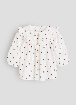 Бавовняна блузка, сорочка в полунички h&m  4-6см, 67см
