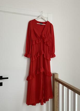 Шифонова ярусна сукня червоного кольору new look