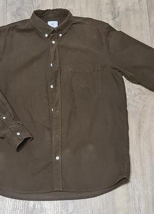 Сорочка h&m коричнева в рубчик, розмір m, 100% бавовна