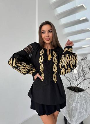 Вишита блуза жіноча з вишитими колосками прикрашена мереживом розміри s, m, l.