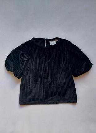 Черная бархатная футболка-блуза zara с объемными рукавами 12-18м, 86см