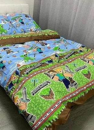 Полуторный детский комплект постельного белья из бязи голд "майнкрафт"