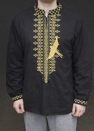Мужская черная вышиванка рубашка с вышивкой размеры s, m, l, xl, 2xl.