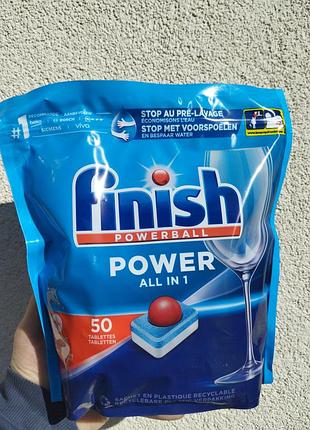 Таблетки для посудомийної машини finish powerball power all in 1 50 шт — очищення, блиск, захист скла
