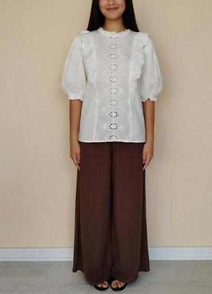 Натуральная белая блуза, прошва, вышивка ришелье бохо, этно new look