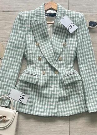 Двобортний жакет zara новий без бірки з букле та візерунком "гусяча лапка