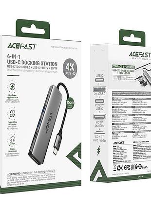 Hub адаптер acefast j18 usb-c 6-in-1 docking station 0.15m 4k 5gbps серый