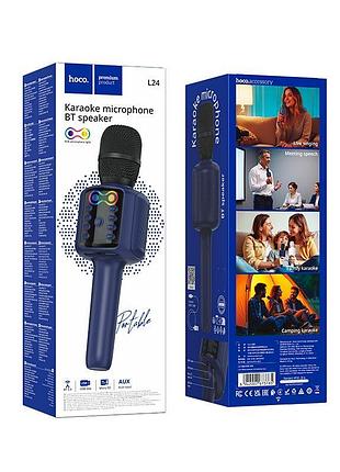 Караоке мікрофон hoco l24 karaoke bluetooth 5.4 usb/tf/aux з rgb підсвіткою синій