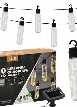 Декоративная садовая гирлянда на солнечной батарее 3,8 м 10 led gardenline sol3668 цвет теплый-белый