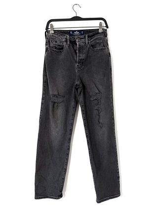 Серые прямые рваные джинсы стрейч hollister
