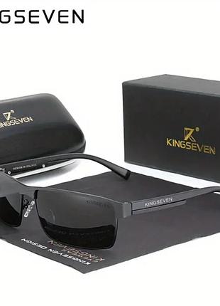 Брендовые мужские солнцезащитные поляризационные очки kingseven black черные узкие