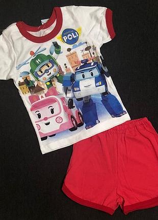 Костюм 2в1: футболка, шорты "robocar poli", хлопок тм "катлен” (68 см)