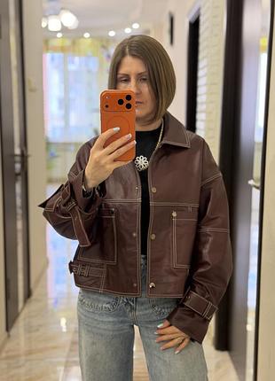 Натуральна шкіряна жіноча куртка демисезон осінь весна коротка шкіряна курька марсал куртка рубашка стійк воріт на кнопках шкіра та замша натуральна