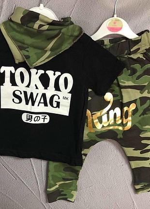 Костюм 3в1: футболка, штани, шийний платок "tokyo", бавовна, двунитка "mk mode"