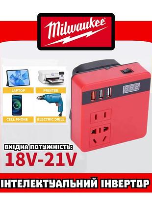 Инвертор для батареи milwaukee 18v - 220v 120w с usb для milwaukee адаптер преобразователь аккумулятора, инвертор для батареи деволт 18в с розеткой