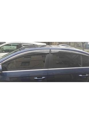 Ветровики с хромированным молдингом (4 шт., sunplex chrome) для volkswagen passat b6 2006-2012 гг