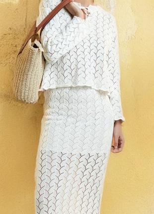 Ажурна міді спідниця m , біла , бавовна 100% , sinsay