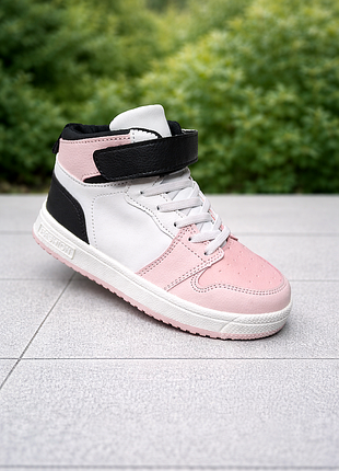Ботинки стильные хайтопы демисезон детские для девочки розовые с белым,черным