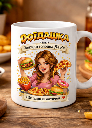 🍔 именноя чашка 330 мл «дыидашка - всегда голодная дарья» | смешной подарок для даши