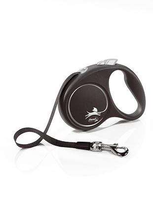 Поводок-рулетка flexi для собак black design лента черный размер s 5 м/15 кг