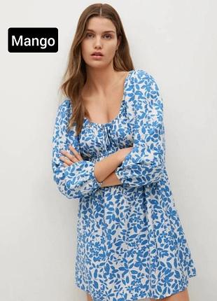 Платье женское мини синяя в цветочный принт от бренда mango s